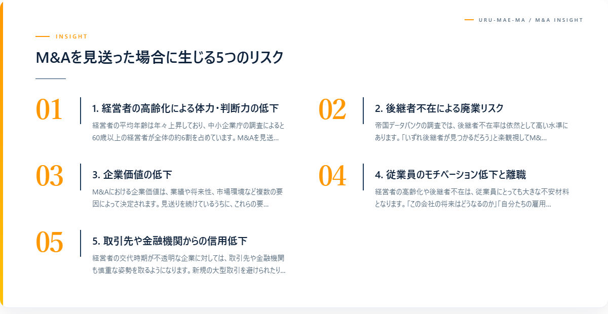 M&Aを見送った場合に生じる5つのリスク