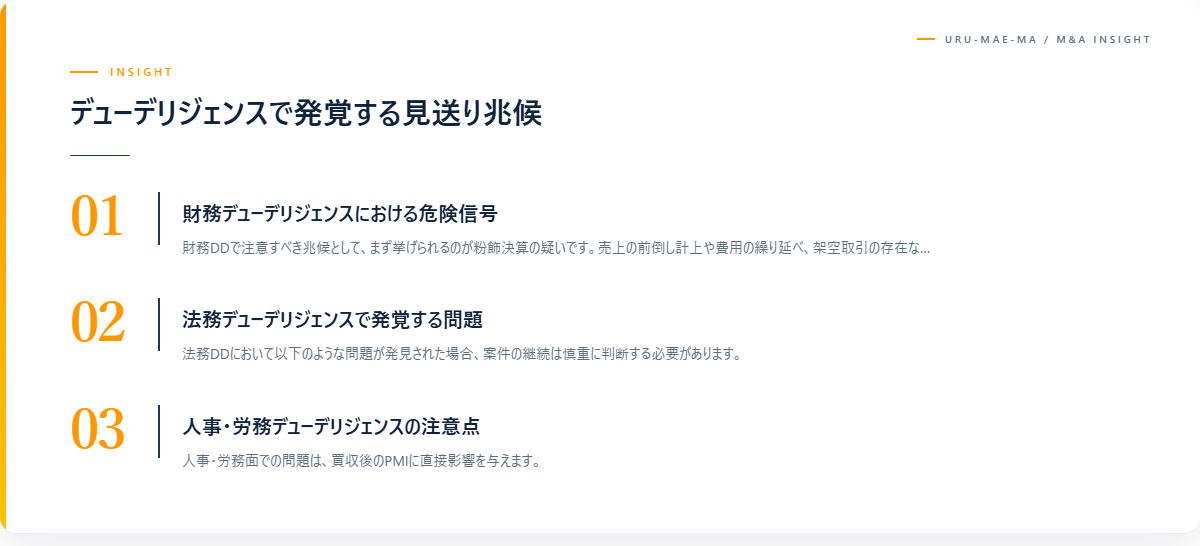 デューデリジェンスで発覚する見送り兆候