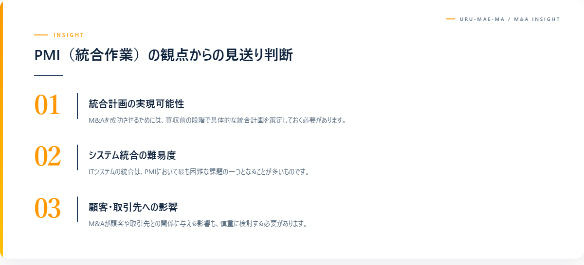 PMI(統合作業)の観点からの見送り判断